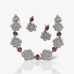 Silver chitai work with red stone neck piece