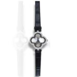Van cleef silver facet black leather belt watch