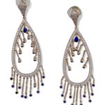 Elegant Teardrop Chandelier Earrings with blue stone  Accents