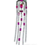 Ruby stone silver pleated chandelier