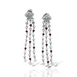 Ruby-stone silver pleated long earrings
