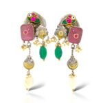 Pink stone with peacock motif earrings