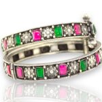 Silver aura  stone bangles