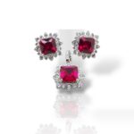RUBBY STONE WITH DIAMOND PENDENT SET WITH EARRING