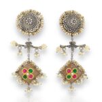 Pink stone and pearls chitai work earrings