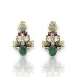 Green stone white kundan earrings