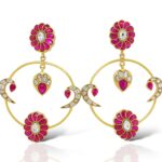 Red kundan gold tone round bali earrings